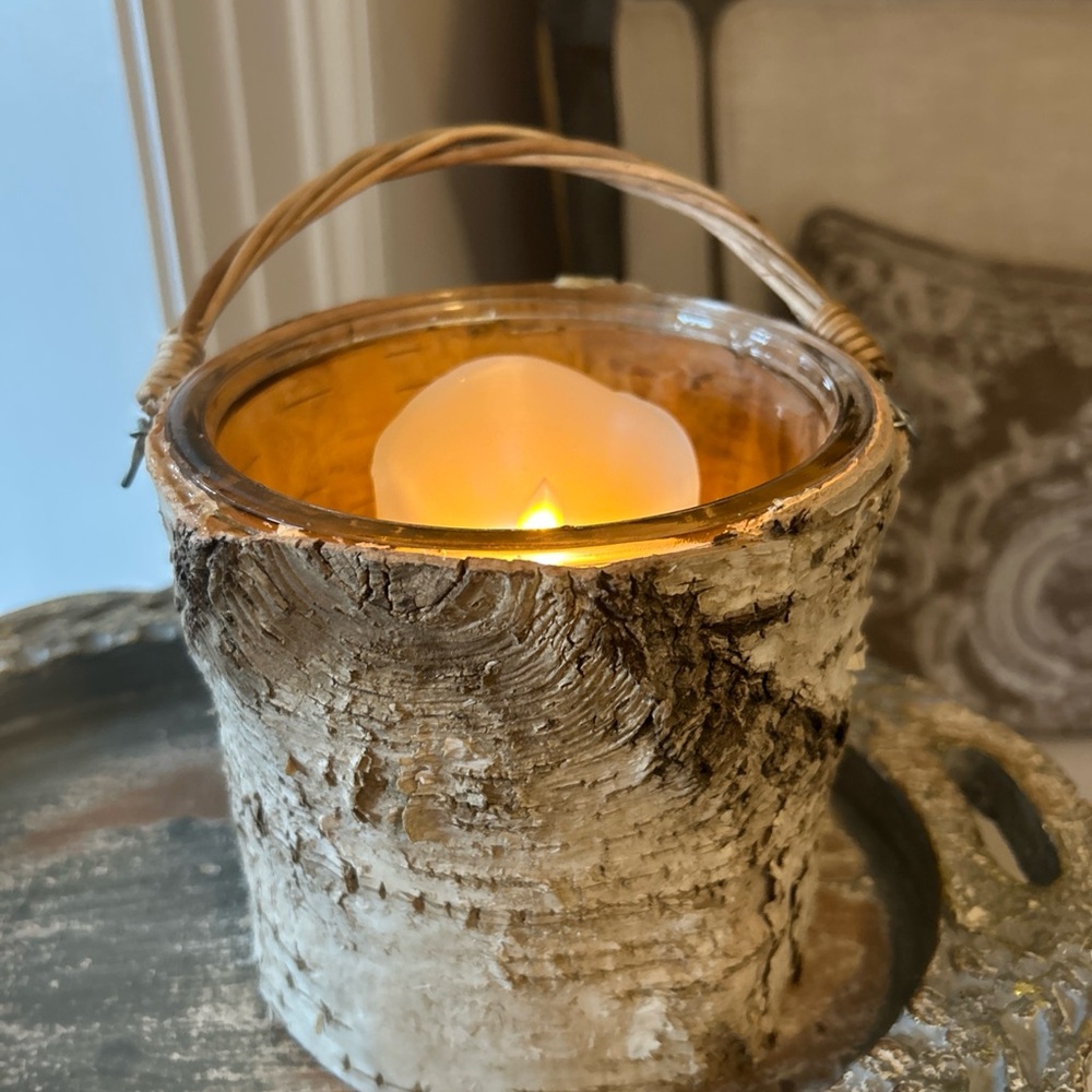 Rustic Birch Candle Holder with LED Light